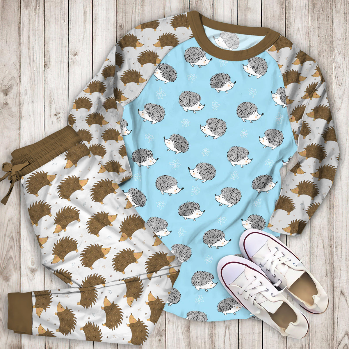 Hedgehog Pajama Set |Sleepwear Pjs Sets | Raglan Shirt Pants Set