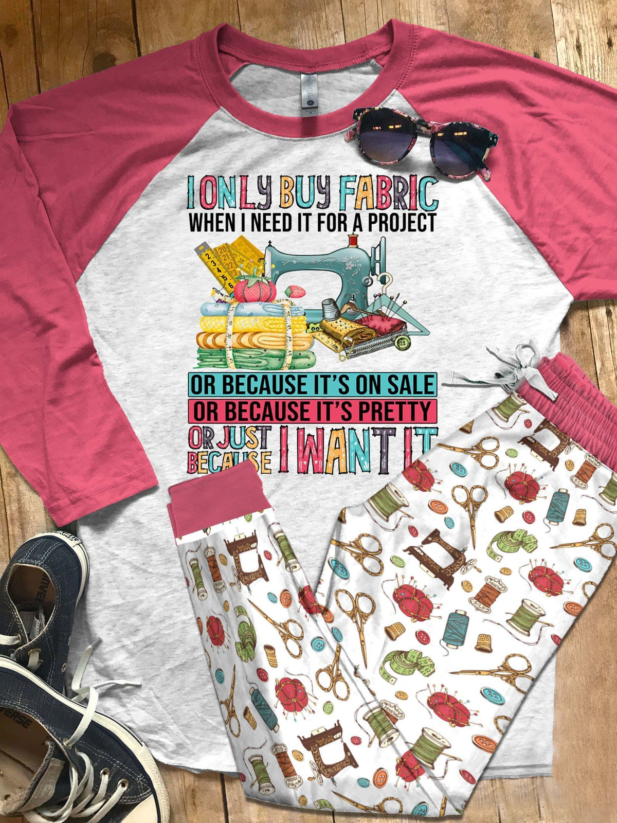 Sewing Set Just Because I Want It Pajama Set |Sleepwear Pjs Sets | Raglan Shirt Pants Set