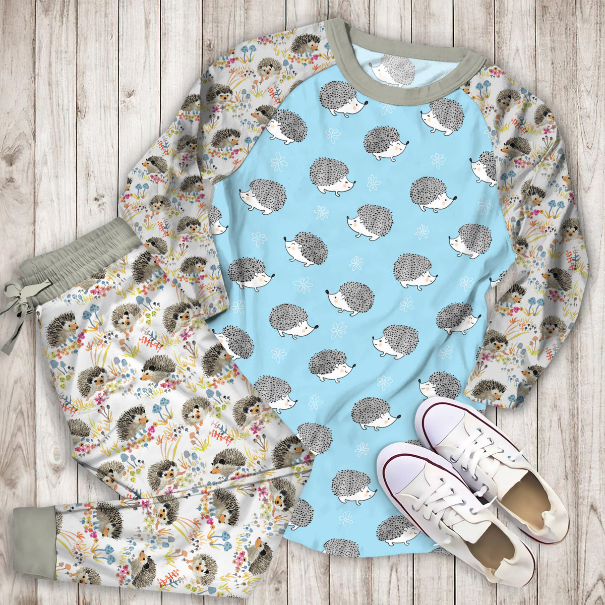 Hedgehog Pajama Set |Sleepwear Pjs Sets | Raglan Shirt Pants Set