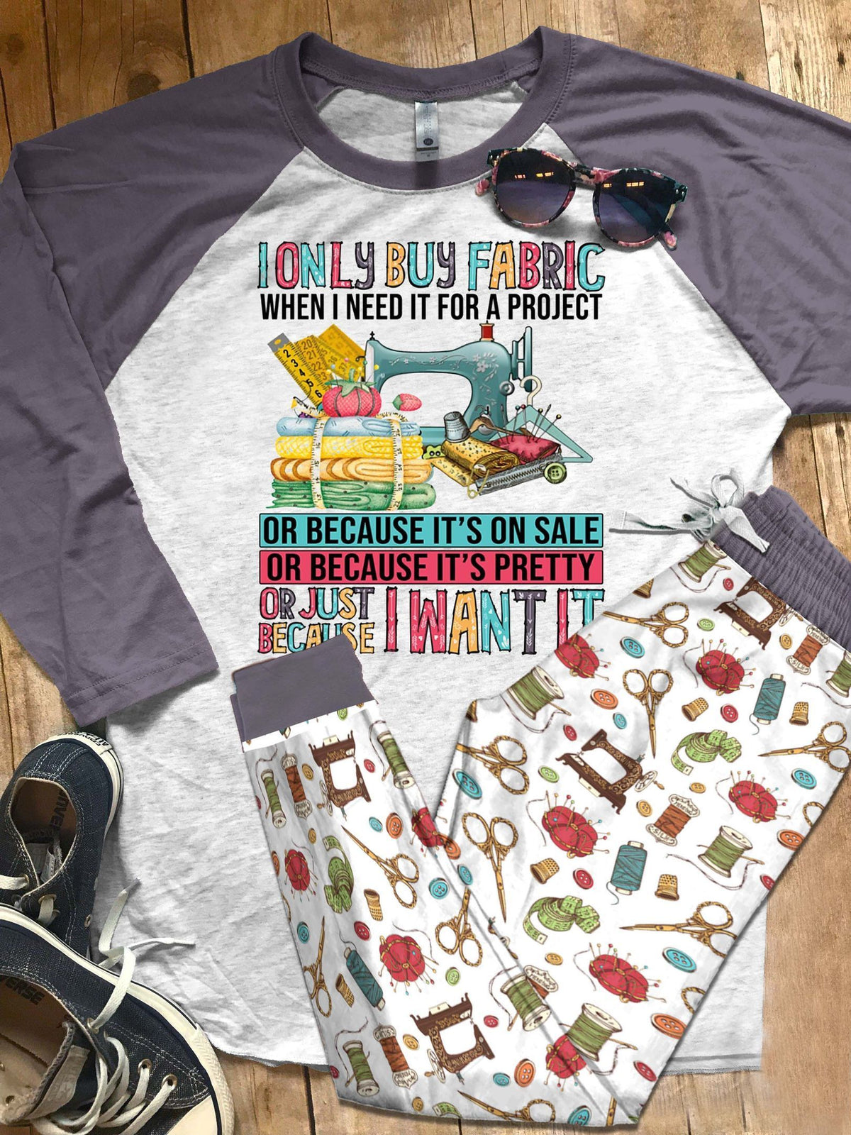 Sewing Set Just Because I Want It Pajama Set |Sleepwear Pjs Sets | Raglan Shirt Pants Set