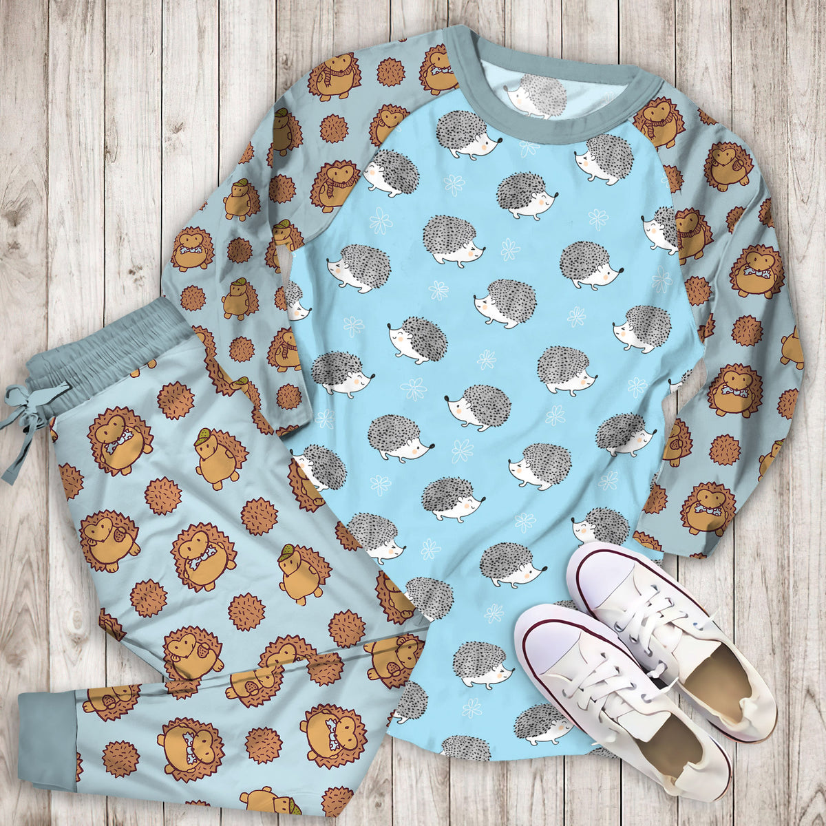 Hedgehog Pajama Set |Sleepwear Pjs Sets | Raglan Shirt Pants Set