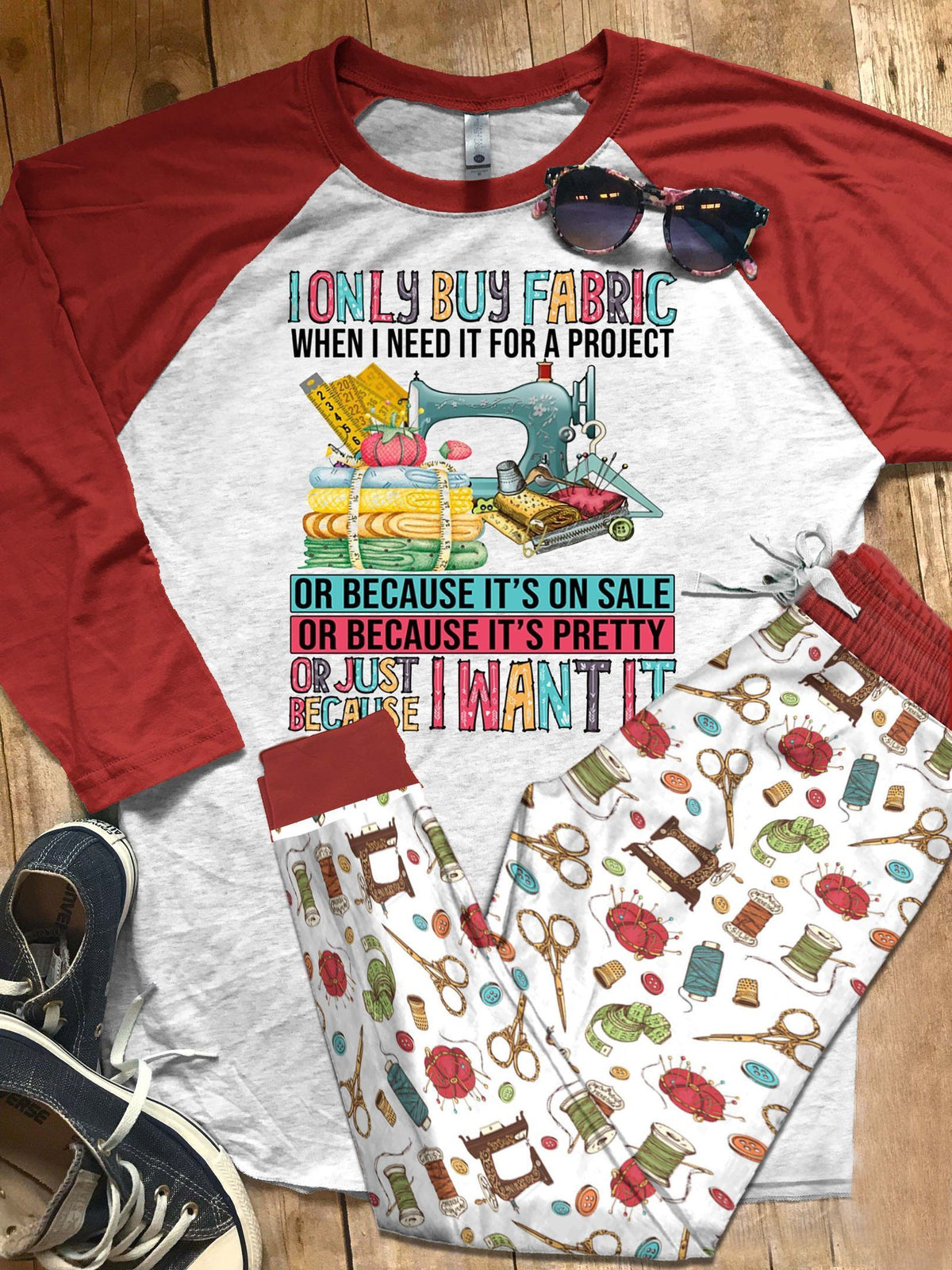 Sewing Set Just Because I Want It Pajama Set |Sleepwear Pjs Sets | Raglan Shirt Pants Set