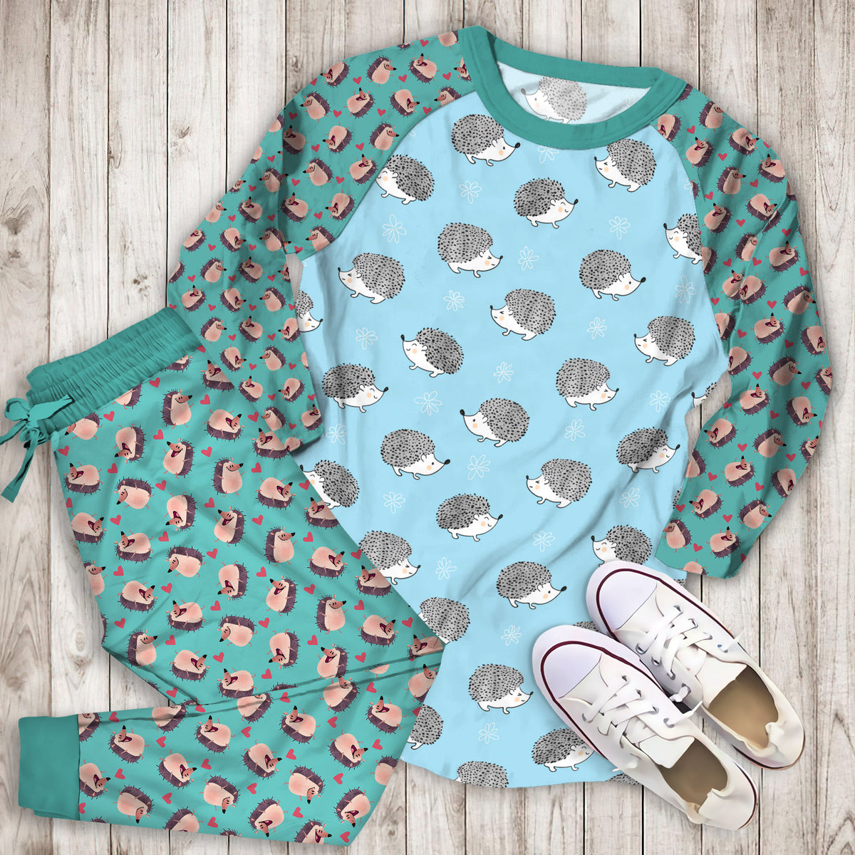 Hedgehog Pajama Set |Sleepwear Pjs Sets | Raglan Shirt Pants Set