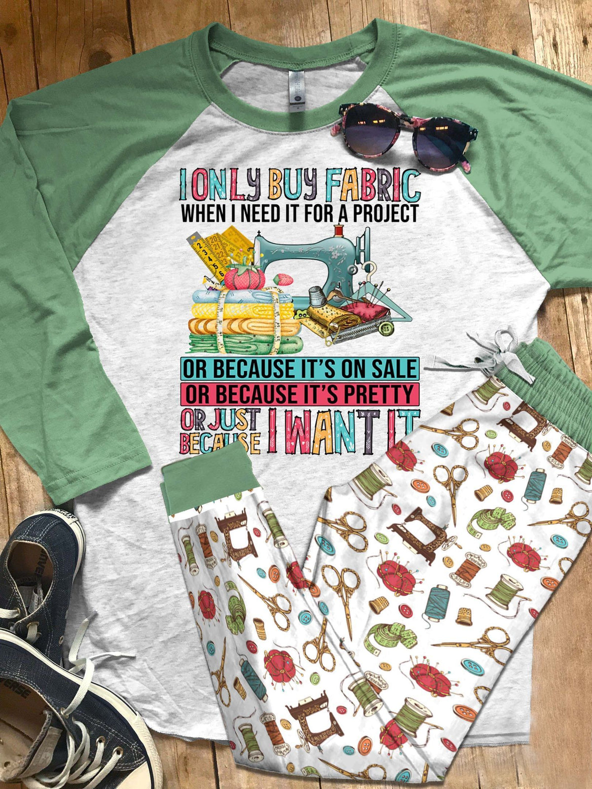 Sewing Set Just Because I Want It Pajama Set |Sleepwear Pjs Sets | Raglan Shirt Pants Set