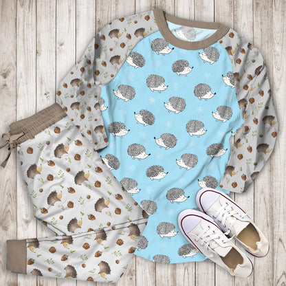 Hedgehog Pajama Set |Sleepwear Pjs Sets | Raglan Shirt Pants Set