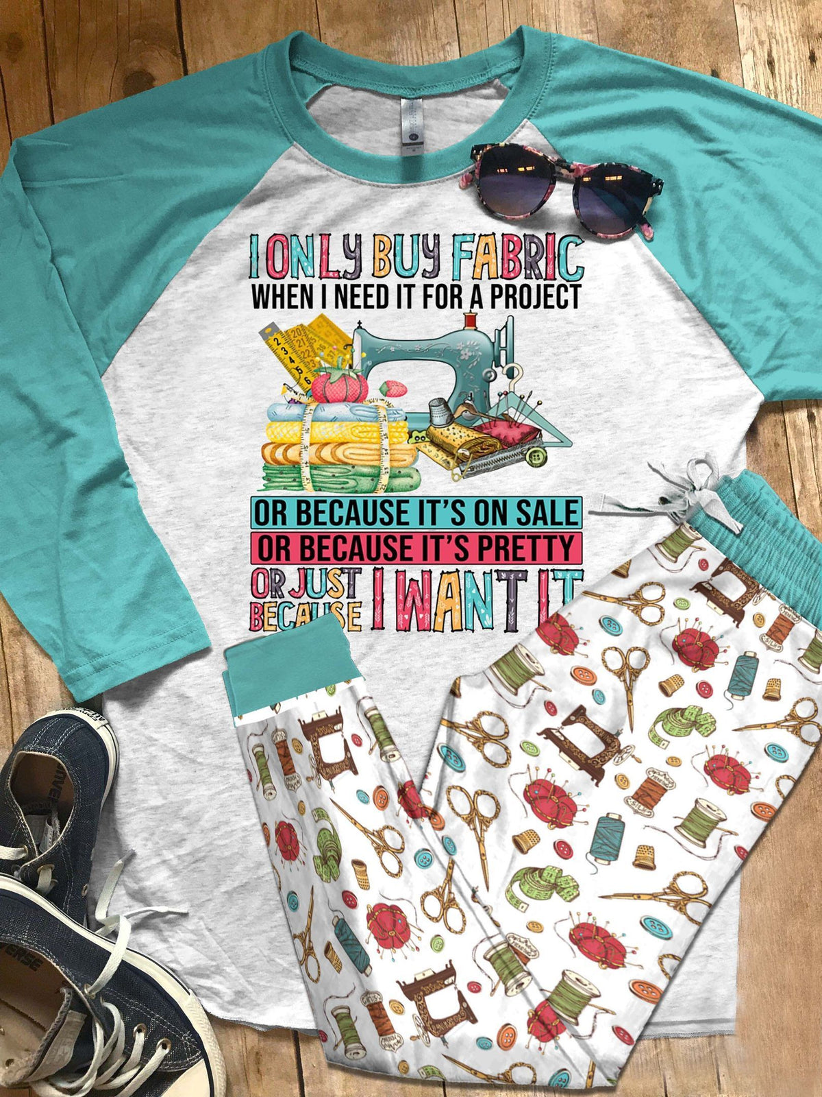 Sewing Set Just Because I Want It Pajama Set |Sleepwear Pjs Sets | Raglan Shirt Pants Set