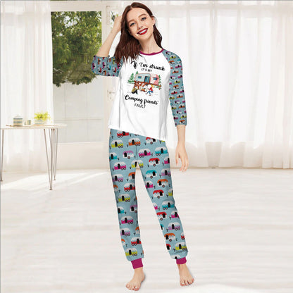 Camping My Camping Friends Aai Pajama Set |Sleepwear Pjs Sets | Raglan Shirt Pants Set