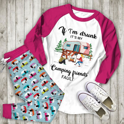 Camping My Camping Friends Aai Pajama Set |Sleepwear Pjs Sets | Raglan Shirt Pants Set