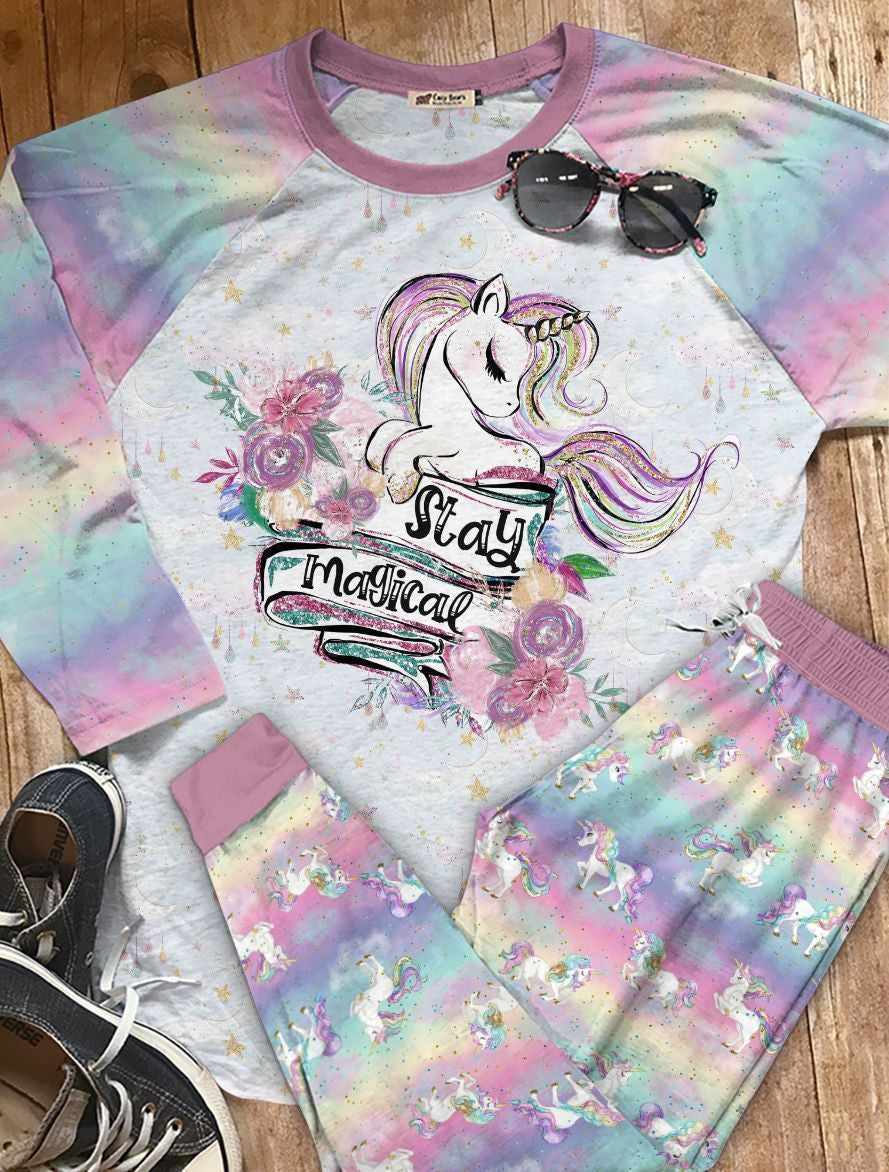 Unicorn Set Stay Magical Mfk Pajama Set |Sleepwear Pjs Sets | Raglan Shirt Pants Set