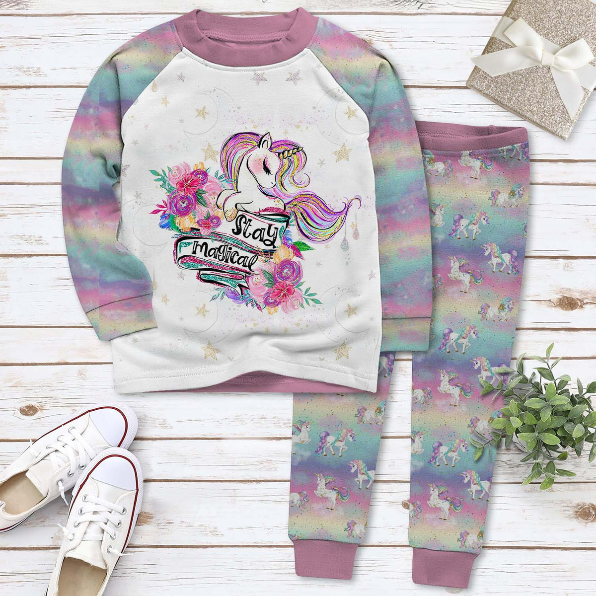 Unicorn Set Stay Magical Mfk Pajama Set |Sleepwear Pjs Sets | Raglan Shirt Pants Set