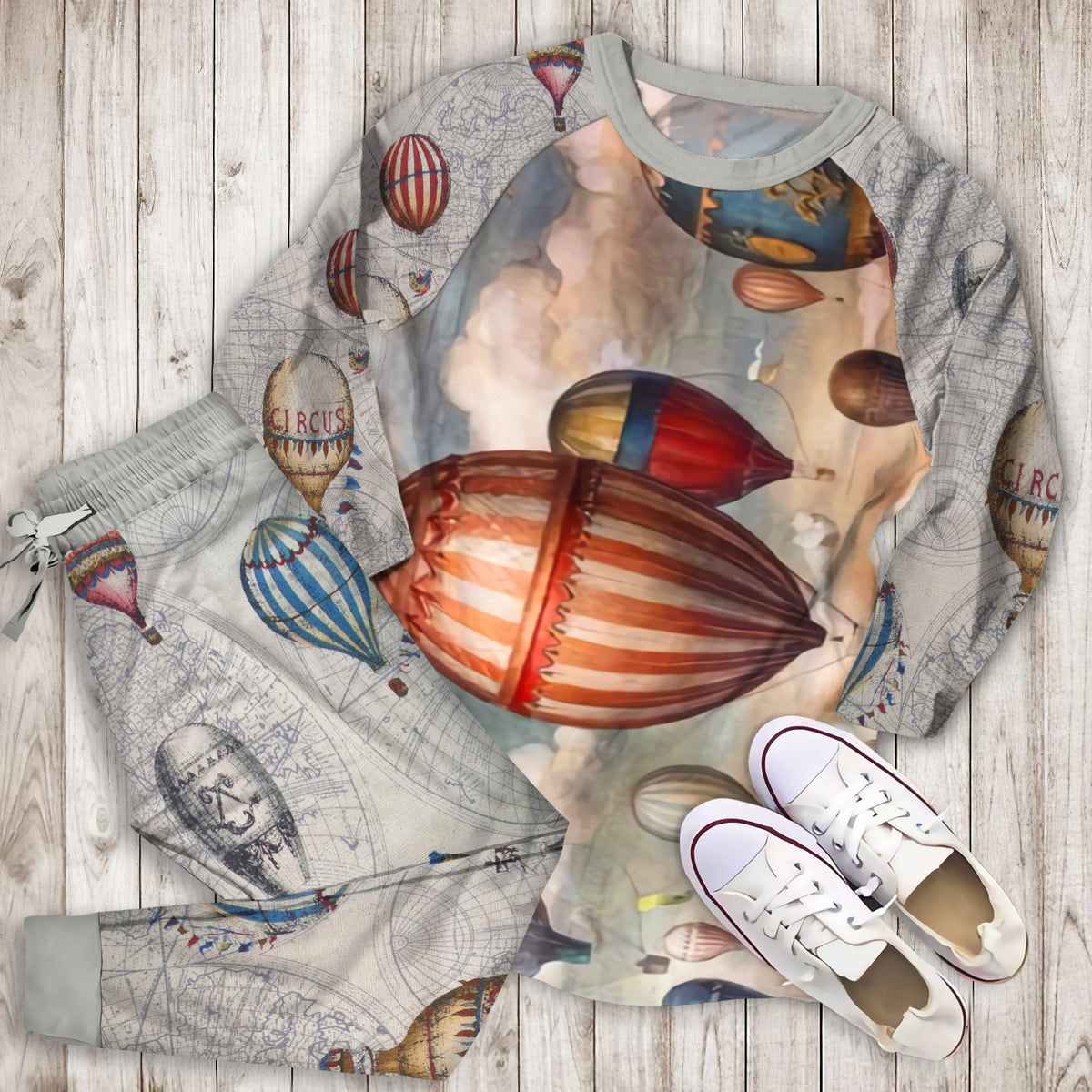 Hot Air Balloon Pajama Set |Sleepwear Pjs Sets | Raglan Shirt Pants Set