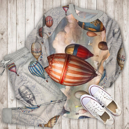 Hot Air Balloon Pajama Set |Sleepwear Pjs Sets | Raglan Shirt Pants Set
