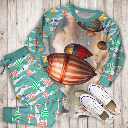 Hot Air Balloon Pajama Set |Sleepwear Pjs Sets | Raglan Shirt Pants Set