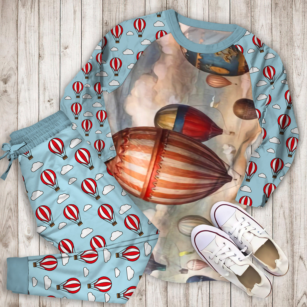 Hot Air Balloon Pajama Set |Sleepwear Pjs Sets | Raglan Shirt Pants Set