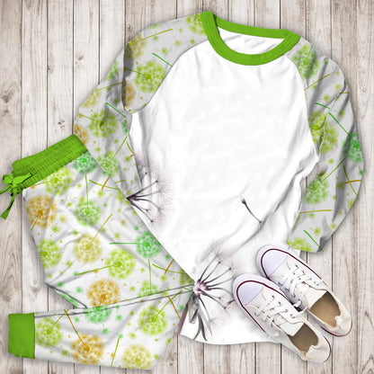White Dandelion Pajama Set |Sleepwear Pjs Sets | Raglan Shirt Pants Set