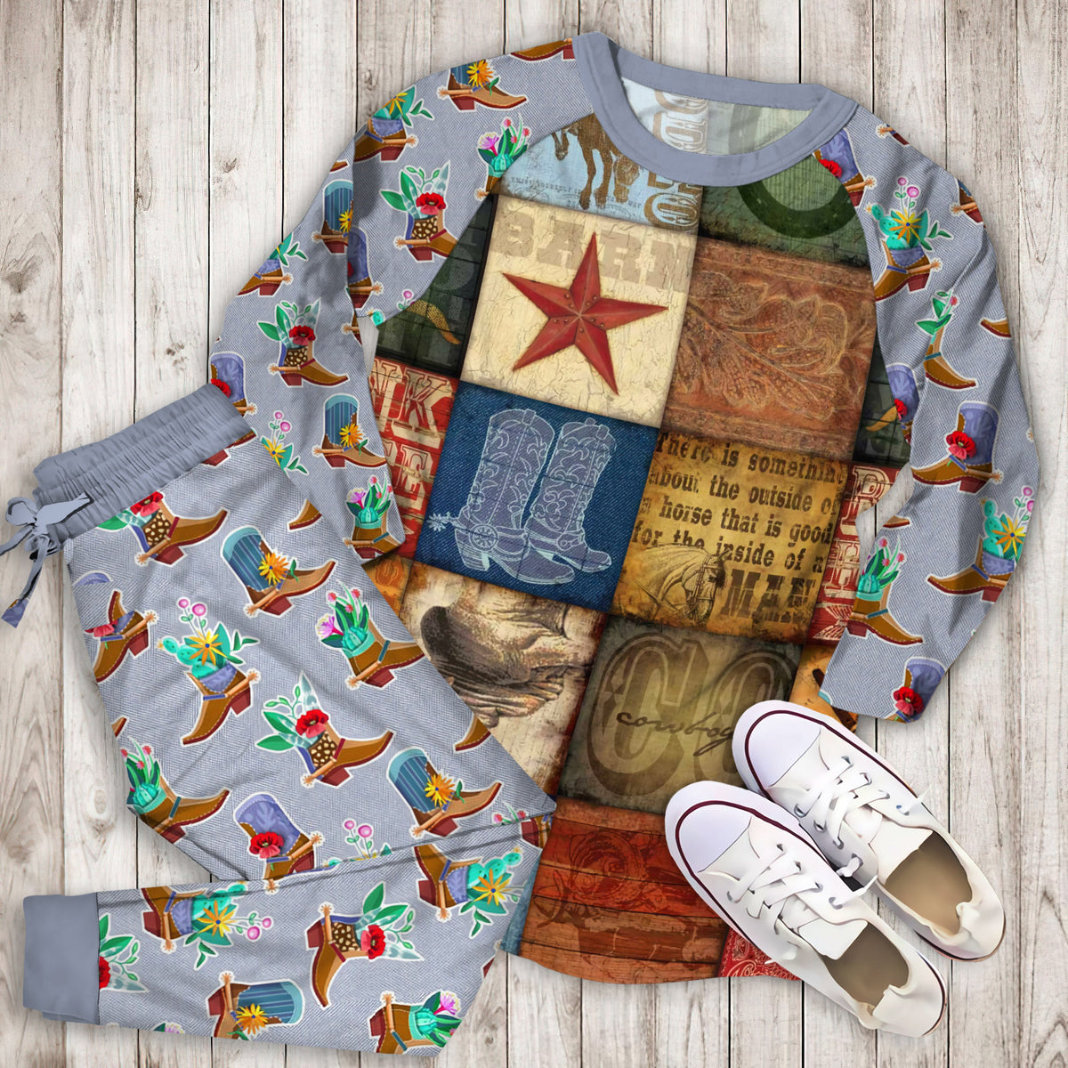 Cowboy Pajama Set |Sleepwear Pjs Sets | Raglan Shirt Pants Set