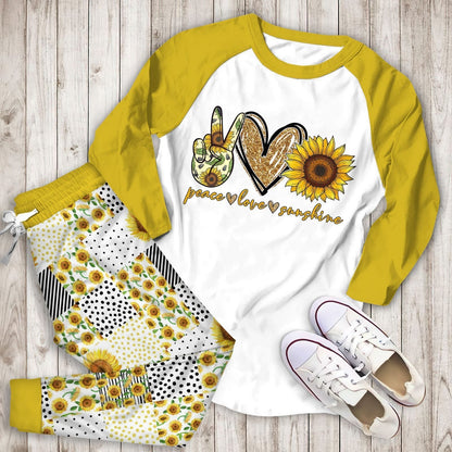 Sunflower Love Sunflower Ach Pajama Set |Sleepwear Pjs Sets | Raglan Shirt Pants Set