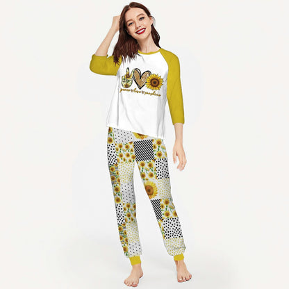 Sunflower Love Sunflower Ach Pajama Set |Sleepwear Pjs Sets | Raglan Shirt Pants Set
