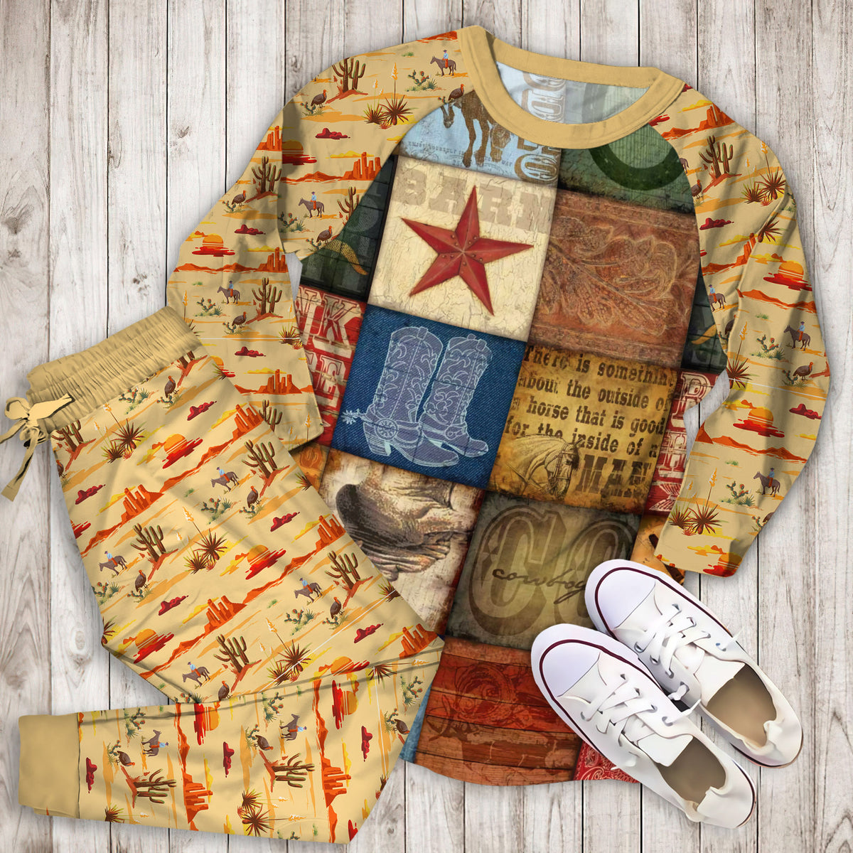 Cowboy Pajama Set |Sleepwear Pjs Sets | Raglan Shirt Pants Set