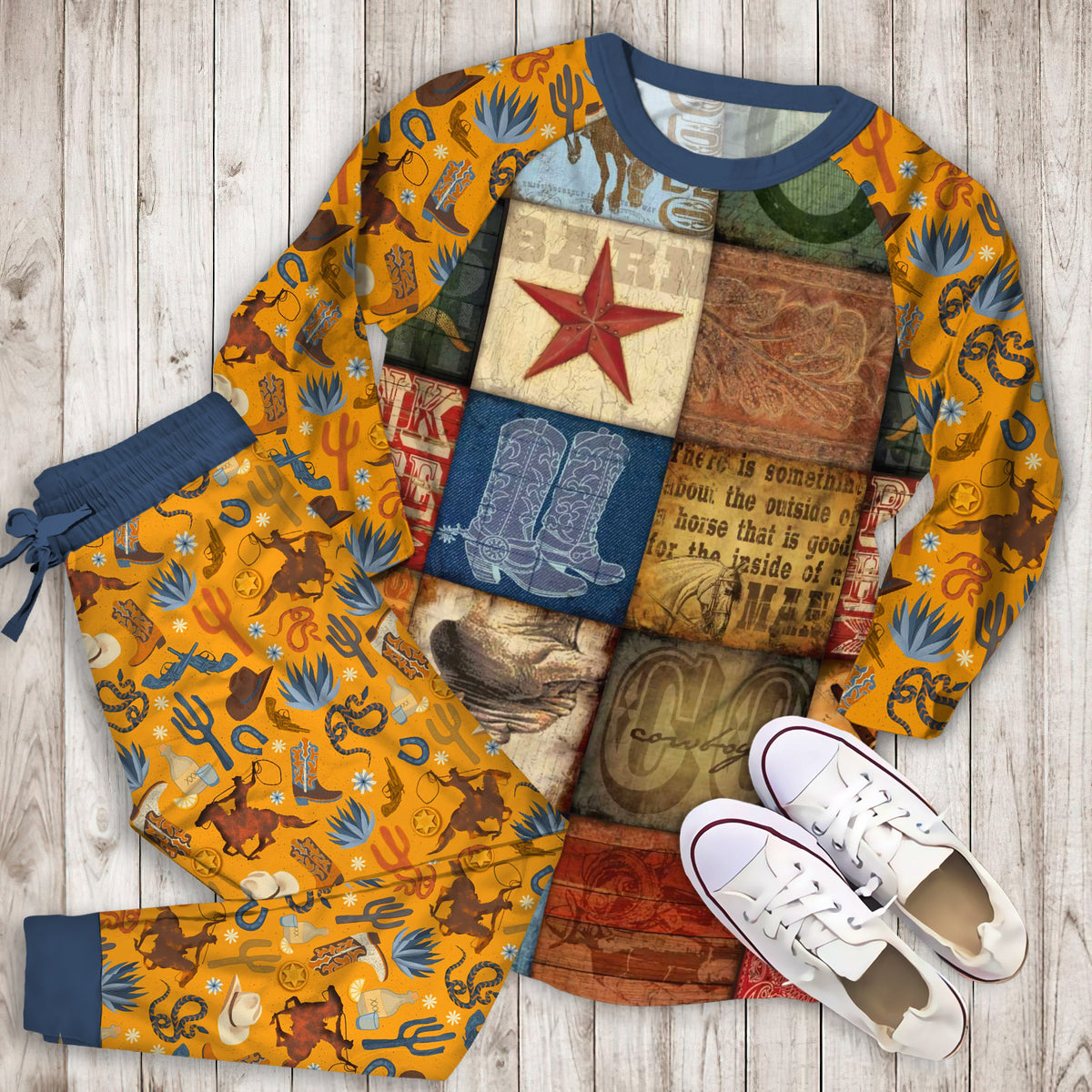Cowboy Pajama Set |Sleepwear Pjs Sets | Raglan Shirt Pants Set