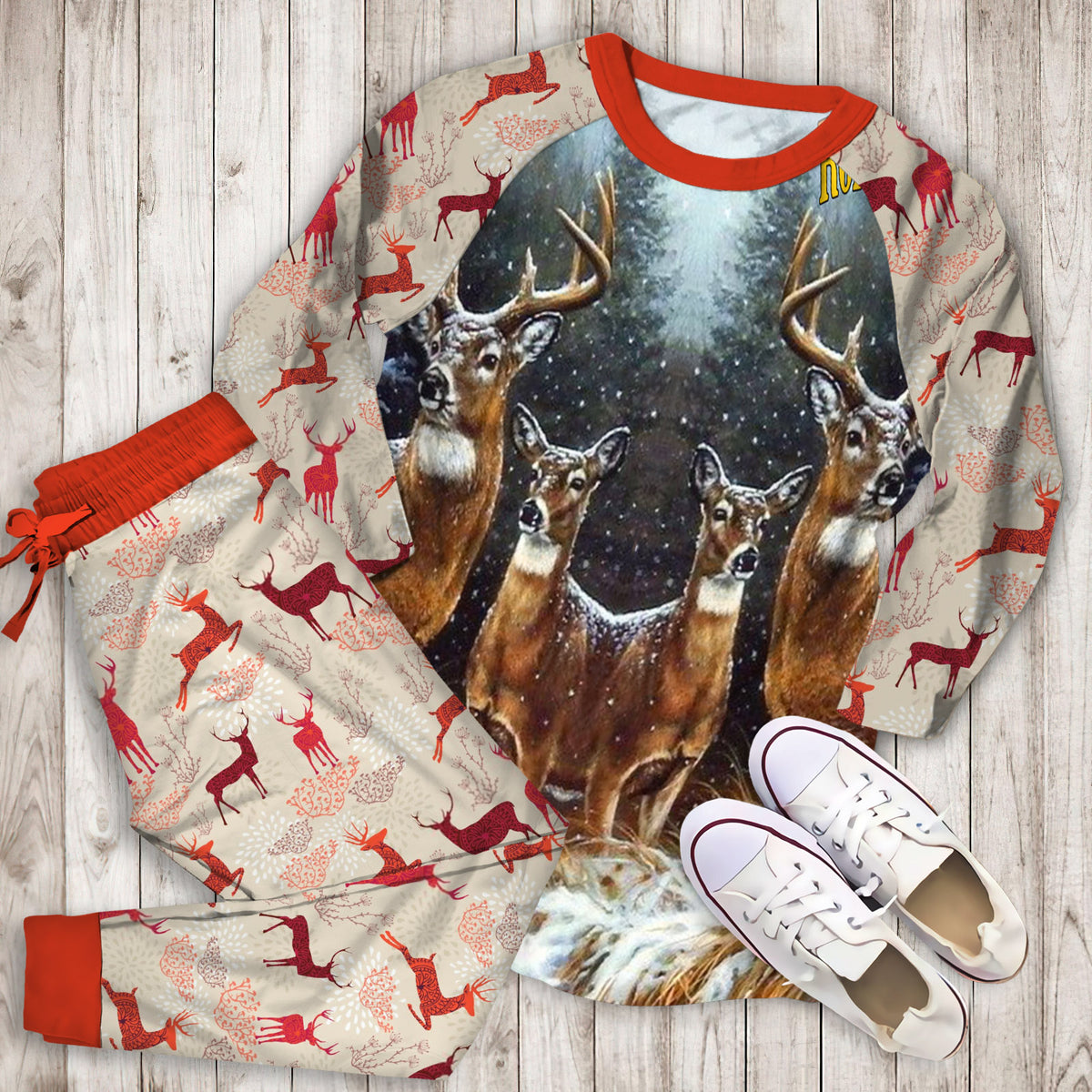 Deer Hunting Personalized Name Pajama Set |Sleepwear Pjs Sets | Raglan Shirt Pants Set