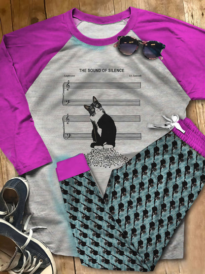 Cat Tuxedo Cat Aaj Pajama Set |Sleepwear Pjs Sets | Raglan Shirt Pants Set
