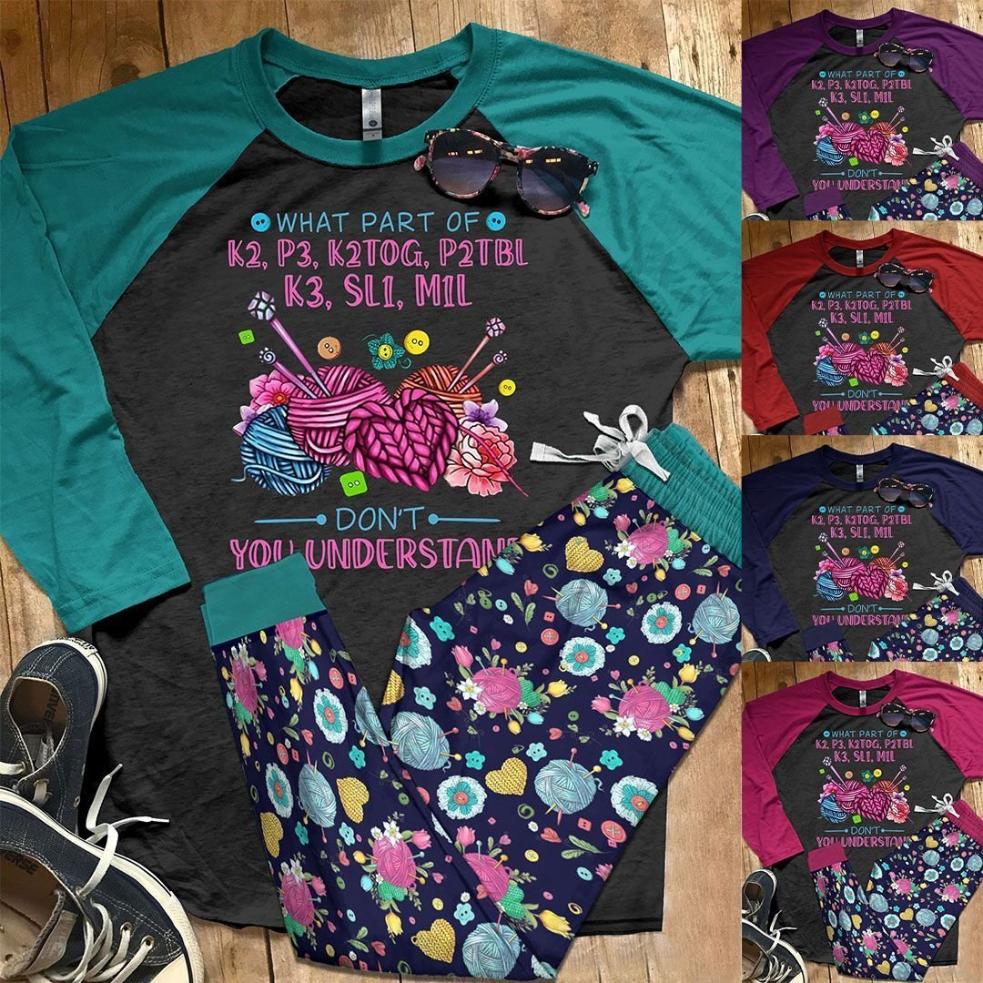 Knitting Set Don'T You Understand Pajama Set |Sleepwear Pjs Sets | Raglan Shirt Pants Set
