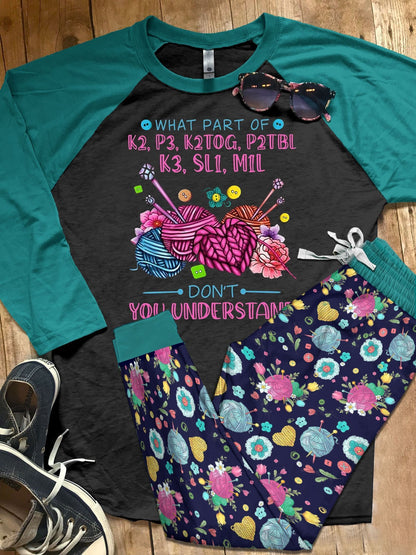 Knitting Set Don'T You Understand Pajama Set |Sleepwear Pjs Sets | Raglan Shirt Pants Set
