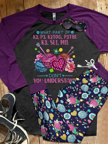 Knitting Set Don'T You Understand Pajama Set |Sleepwear Pjs Sets | Raglan Shirt Pants Set