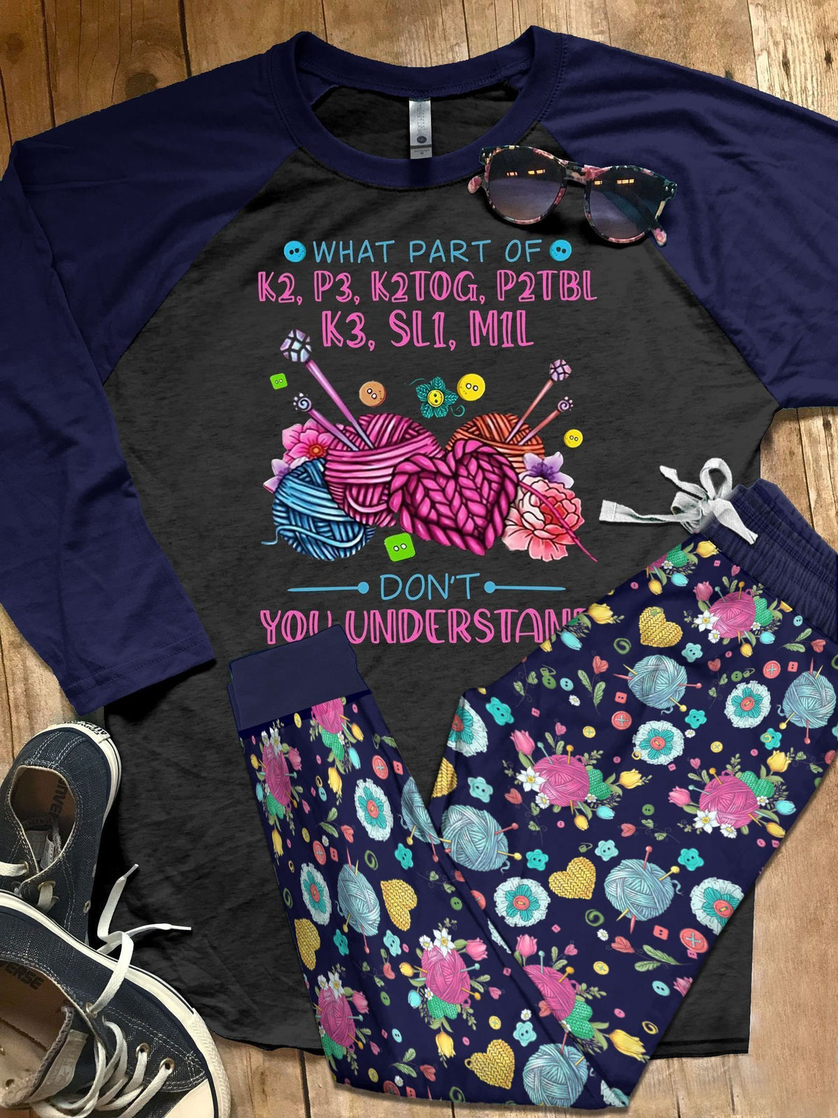 Knitting Set Don'T You Understand Pajama Set |Sleepwear Pjs Sets | Raglan Shirt Pants Set