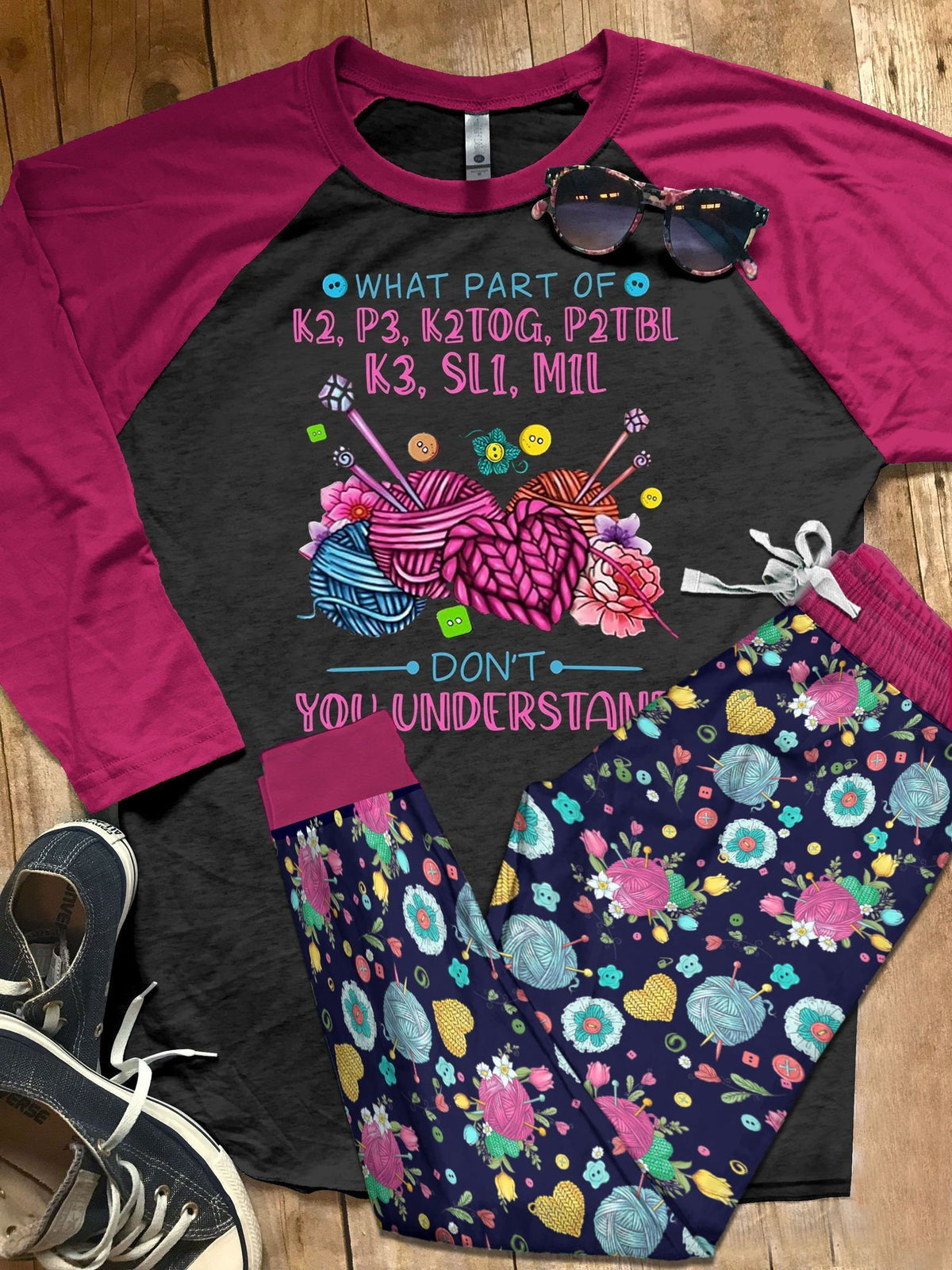 Knitting Set Don'T You Understand Pajama Set |Sleepwear Pjs Sets | Raglan Shirt Pants Set