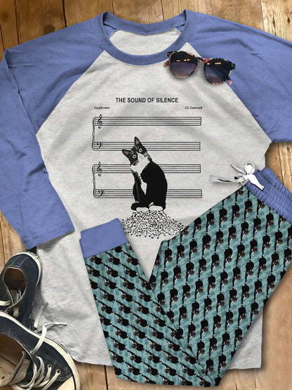 Cat Tuxedo Cat Aaj Pajama Set |Sleepwear Pjs Sets | Raglan Shirt Pants Set