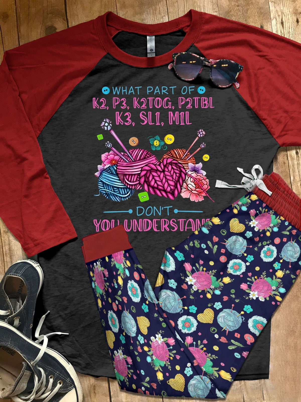 Knitting Set Don'T You Understand Pajama Set |Sleepwear Pjs Sets | Raglan Shirt Pants Set
