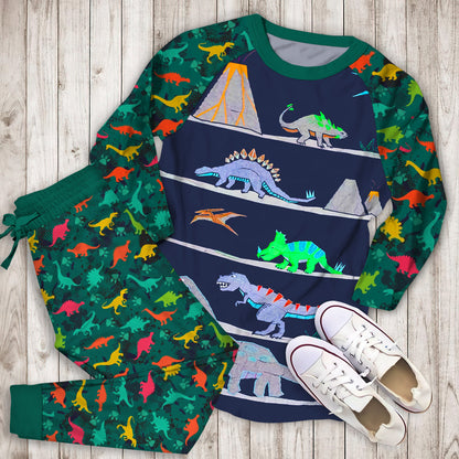 Warren Dinosaur Pajama Set | Pajamas | Cotton Sleepwear Sets | Soft Long Sleeve Pjs | Raglan Shirt and Pants Set
