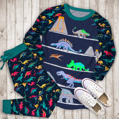 Warren Dinosaur Pajama Set | Pajamas | Cotton Sleepwear Sets | Soft Long Sleeve Pjs | Raglan Shirt and Pants Set