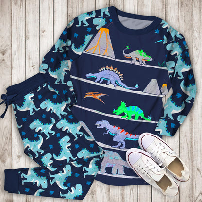 Warren Dinosaur Pajama Set | Pajamas | Cotton Sleepwear Sets | Soft Long Sleeve Pjs | Raglan Shirt and Pants Set