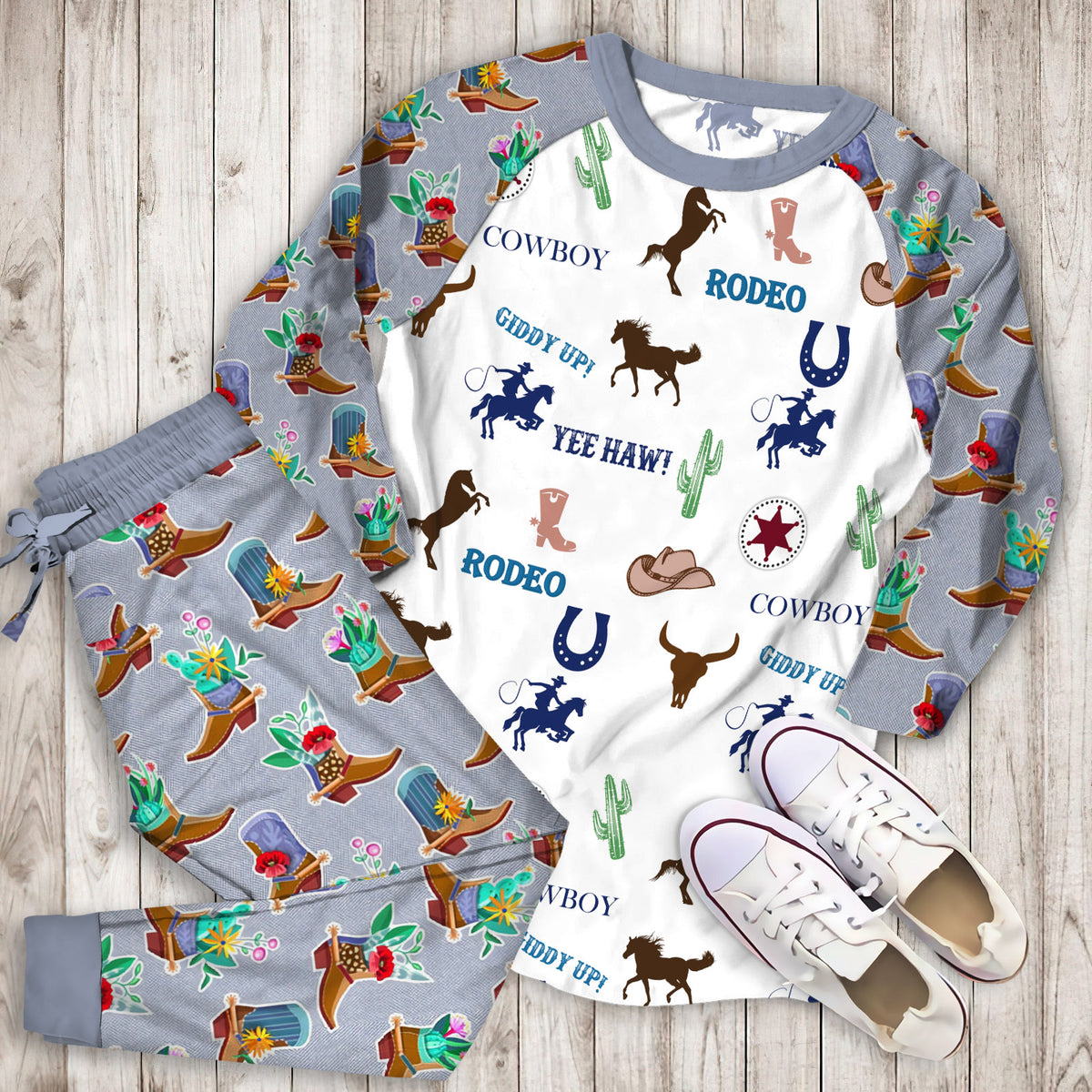 Little Cowboy Pajama Set | Pajamas | Cotton Sleepwear Sets | Soft Long Sleeve Pjs | Raglan Shirt and Pants Set