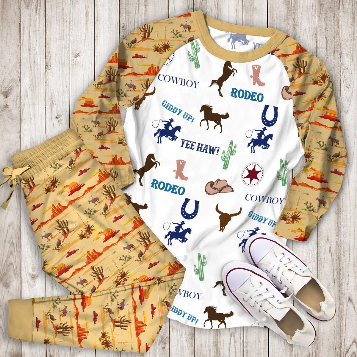 Little Cowboy Pajama Set | Pajamas | Cotton Sleepwear Sets | Soft Long Sleeve Pjs | Raglan Shirt and Pants Set