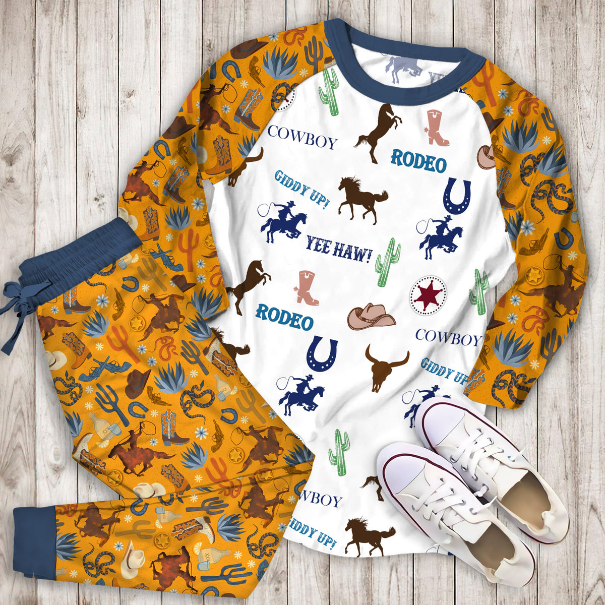 Little Cowboy Pajama Set | Pajamas | Cotton Sleepwear Sets | Soft Long Sleeve Pjs | Raglan Shirt and Pants Set
