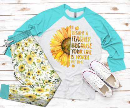 Teacher Set Became A Teacher Pajama Set |Sleepwear Pjs Sets | Raglan Shirt Pants Set