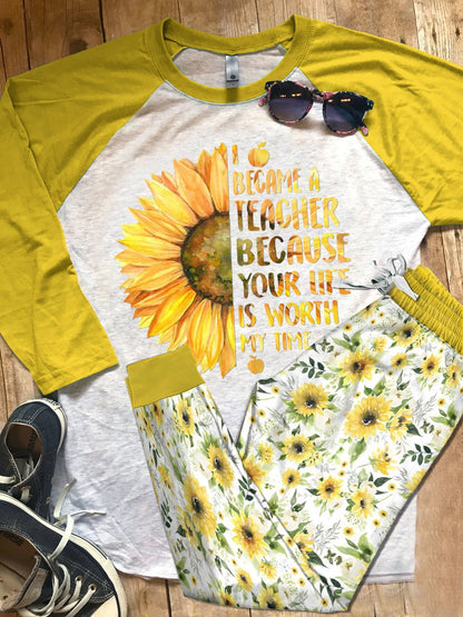 Teacher Set Became A Teacher Pajama Set |Sleepwear Pjs Sets | Raglan Shirt Pants Set