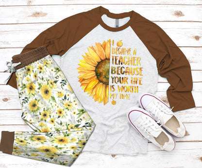 Teacher Set Became A Teacher Pajama Set |Sleepwear Pjs Sets | Raglan Shirt Pants Set