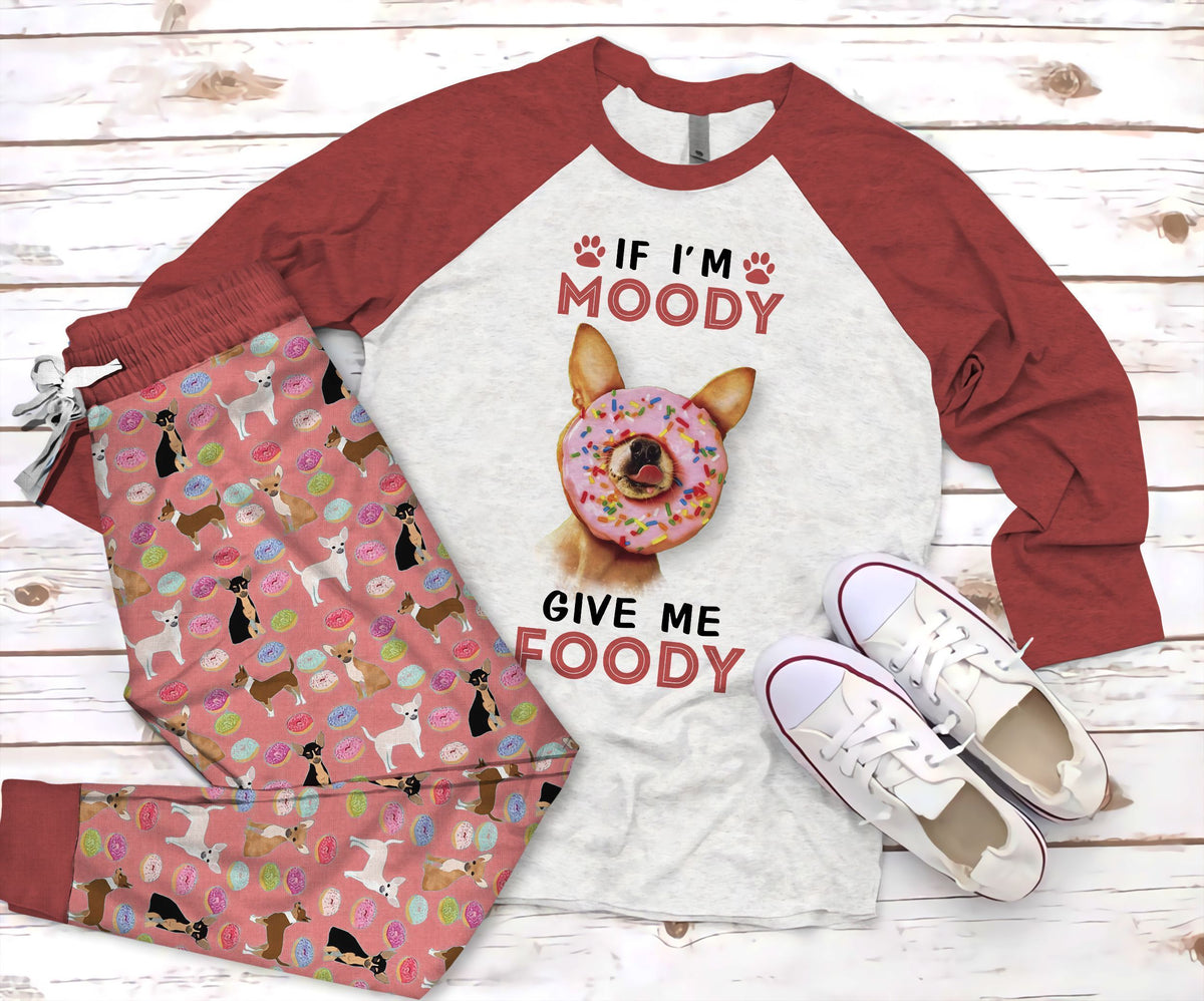 Chihuahua Give Me Foody Pajama Set |Sleepwear Pjs Sets | Raglan Shirt Pants Set