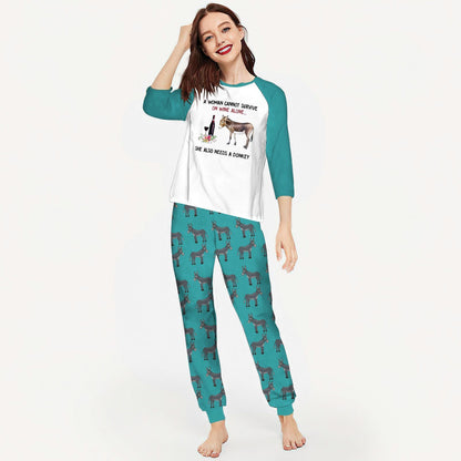 Donkey She Also Needs A Donkey Aae Pajama Set |Sleepwear Pjs Sets | Raglan Shirt Pants Set