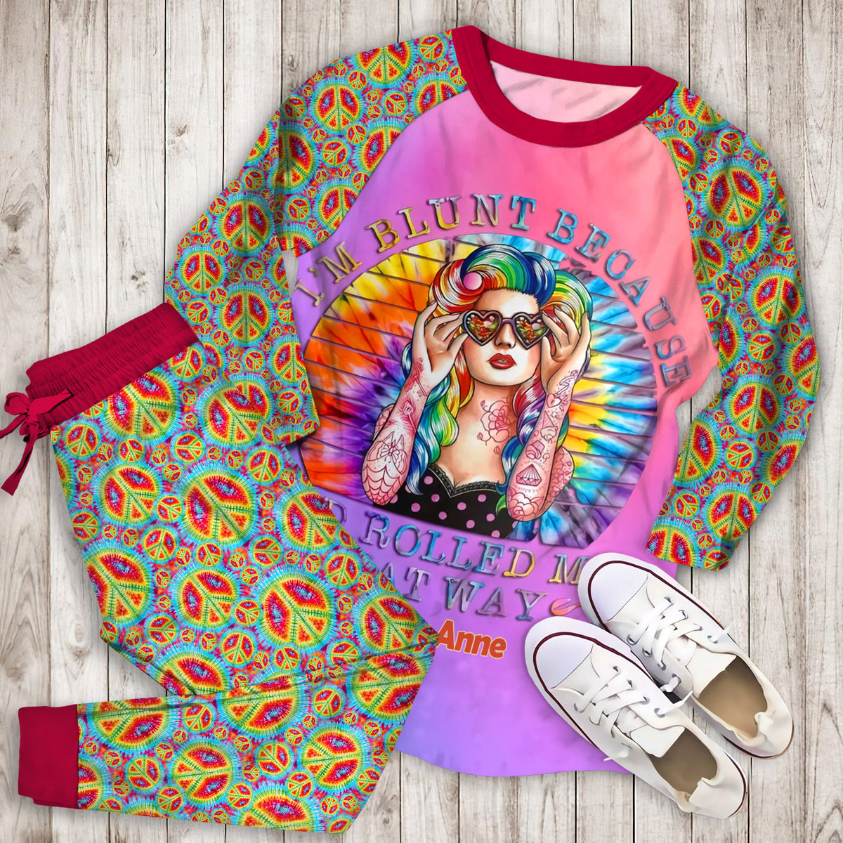 Hippie Blunt Hippie Personalized Name Pajama Set |Sleepwear Pjs Sets | Raglan Shirt Pants Set