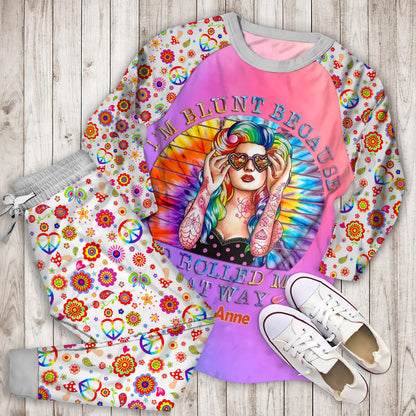 Hippie Blunt Hippie Personalized Name Pajama Set |Sleepwear Pjs Sets | Raglan Shirt Pants Set