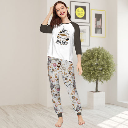 Coffee Life Begins After Coffee Aam Pajama Set |Sleepwear Pjs Sets | Raglan Shirt Pants Set