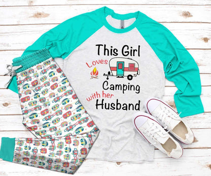 Camping Set This Girl Pajama Set |Sleepwear Pjs Sets | Raglan Shirt Pants Set