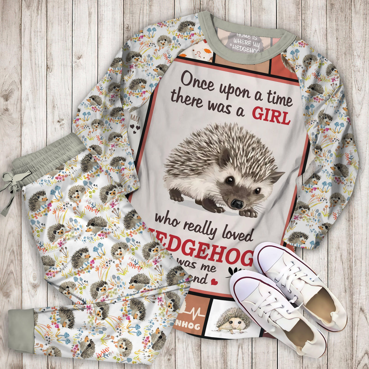 Hedgehog Pajama Set |Sleepwear Pjs Sets | Raglan Shirt Pants Set