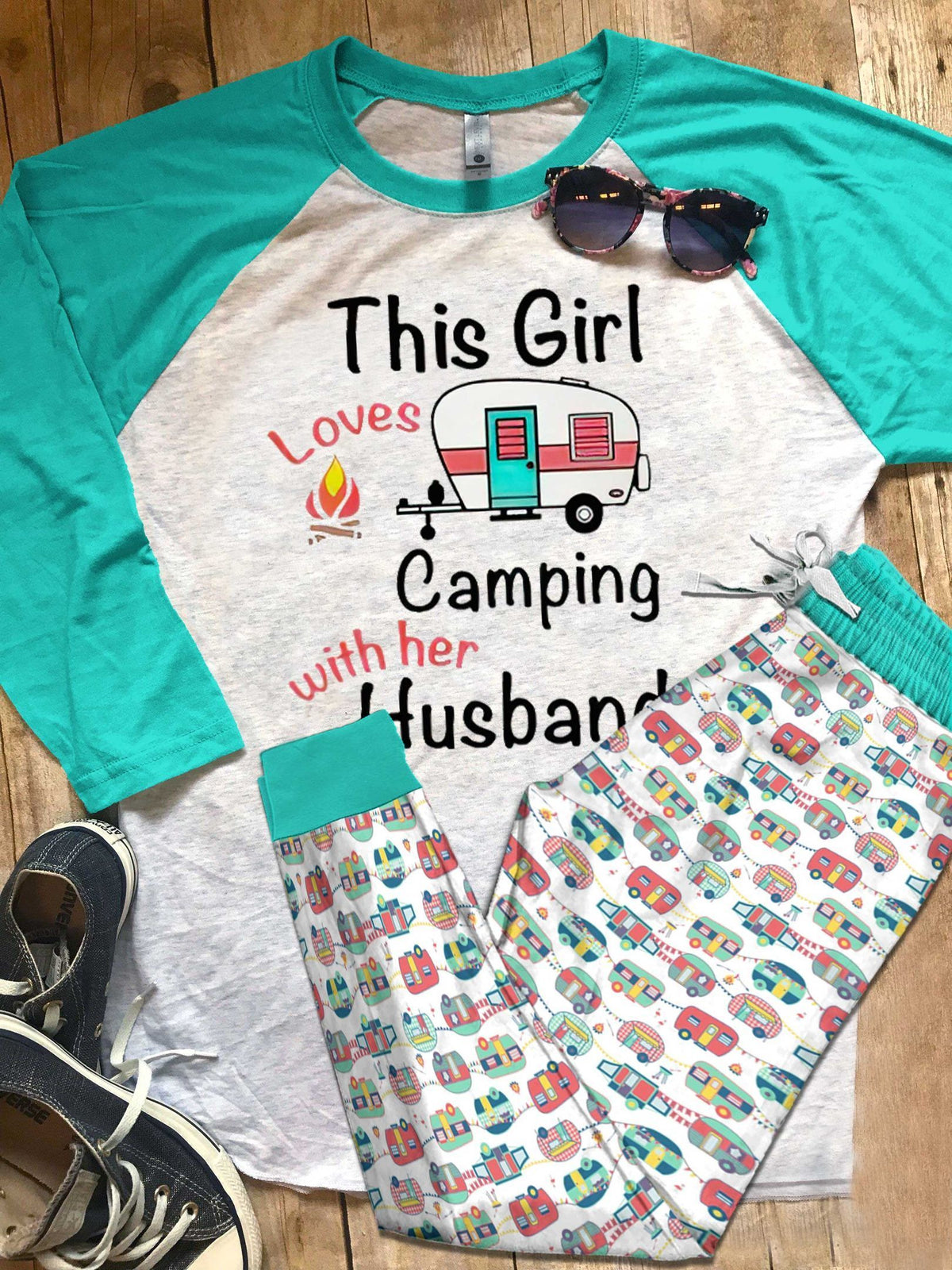 Camping Set This Girl Pajama Set |Sleepwear Pjs Sets | Raglan Shirt Pants Set